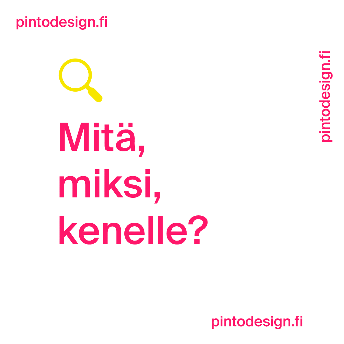 Pinto_Design's tweet image. 2/6 Research ja Kick-off.
Suunnitteluprosessi käynnistyy Research-vaiheella, jossa luodaan näkemystä ja suunta. Kick-offissa ideoidaan toimintoja, palveluja, aistikokemusta ja brändinäkyvyyttä. Visuaalista ilmettä määritetään fiiliskuvien, refekohteiden tai materiaalien 
avulla.
