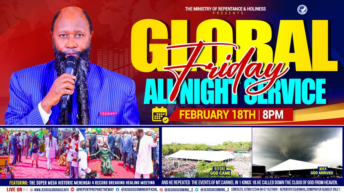 wagacharity's tweet photo. Churches
Congregations 
Are crossing over

Have you moved into the train that is preparing for the coming of THE MESSIAH?

Join us today on https://t.co/cDOUARzk05 The Global Friday All Night Service Featuring The Super Mega Historic Menengai 4 Record Breaking Healing Meeting https://t.co/2gP2SUE4kO