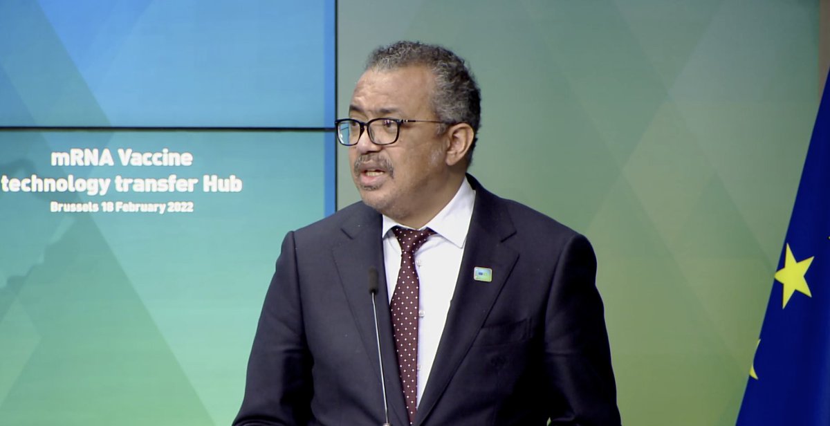 WHO's tweet photo. @DrTedros @AfricaCDC @MedsPatentPool "Today I’m delighted to announce the first six African countries that will receive technology from the hub to produce their own mRNA vaccines: Egypt 🇪🇬, Kenya 🇰🇪, Nigeria 🇳🇬, Senegal 🇸🇳, South Africa 🇿🇦 and Tunisia 🇹🇳"-@DrTedros #VaccinEquity https://t.co/bmcUuxKPDd