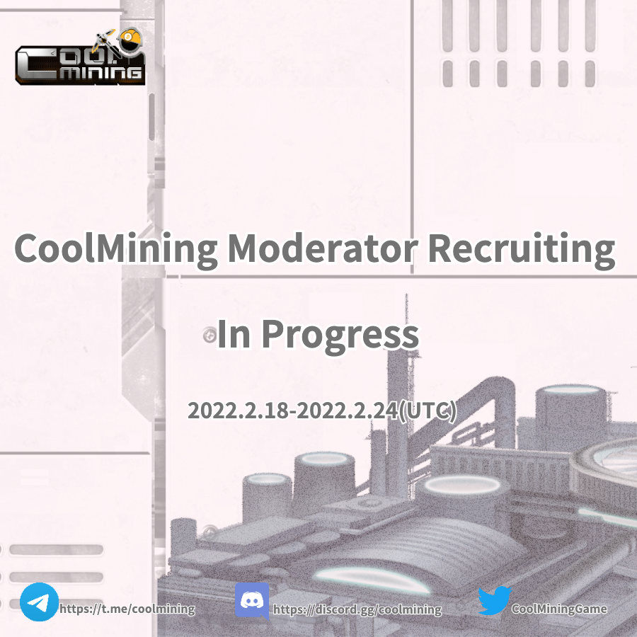 CoolMiningGame's tweet photo. 📣If you believe in CoolMining’s mission to decentralize Bitcoin mining and want to bring the community to the next level, join us and become a moderator!

👉Sign up here at https://t.co/Ubas2N8QP0

👉Discord：https://t.co/G2J1vkUZT7 https://t.co/5iKXj33PzU