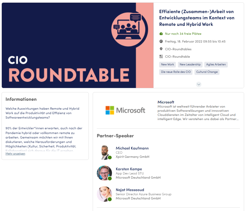 MicrosoftDE's tweet photo. Gleich geht es los: Bei den Hamburger IT-Strategietagen startet die Diskussion über "Effiziente Arbeit von Entwicklungsteams im Kontext von Remote und Hybrid Work" mit unserer Senior Director Cloud & Enterprise, Najat Messaoud, und AppDev Lead @KarstenKempe. #ITHH @ITStratHH https://t.co/tsOev7BuHb