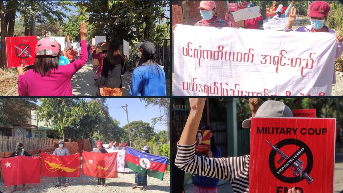 harleythel's tweet photo. Pro-democracy residents of Kale marched once again and demonstrated a persistent protest to overthrow military regime today.   #2022Feb18Coup #GlobalArmsEmbargo #WhatsHappeningInMyanmar https://t.co/v5Ortl8pkD