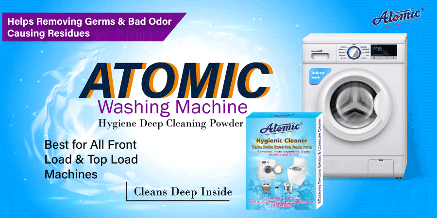AtomicProducts's tweet photo. This #washingmachine cleaner powder is an excellent product to cleanse your #machine and also removes bacteria and microorganisms resulting in a #hygienic and germs-free washing machine. #atomicproduct https://t.co/EQPbqAGxJr