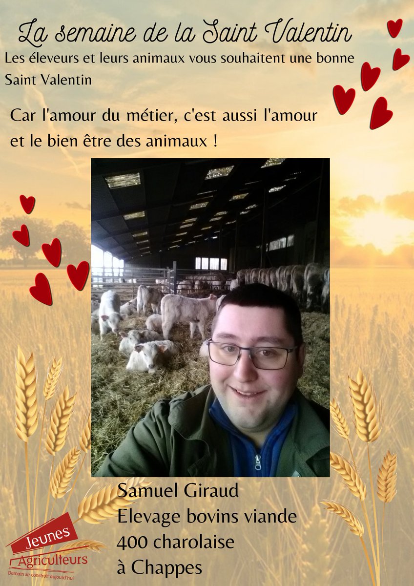 A travers cette Saint Valentin, fêtons l'amour de ce métier !
C'est le tour de la charolaise aujourd'hui avec l'exploitation de Samuel.
Le saviez vous ?
Avec 532 000 vaches de race à viande charolais, l'Allier est aujourd'hui le 2ème département allaitant de France.