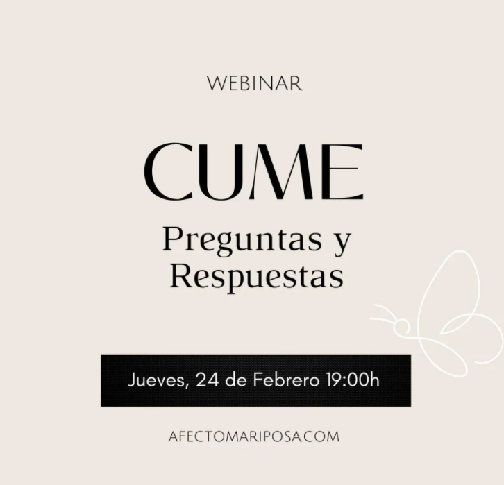 ¿Sabes qué es la #CUME? ¿Tienes dudas sobre esta prestación?
La Asociación <a href="/Afecto_Mariposa/">Afecto Mariposa 🦋</a> organiza un #webinar sobre la sobre la prestación por cuidado de menores afectados con cáncer u otras enfermedades grave.
🗓️ Jueves, 24 de febrero 
🕖19h 
👉afectomariposa.com/formulario-web…