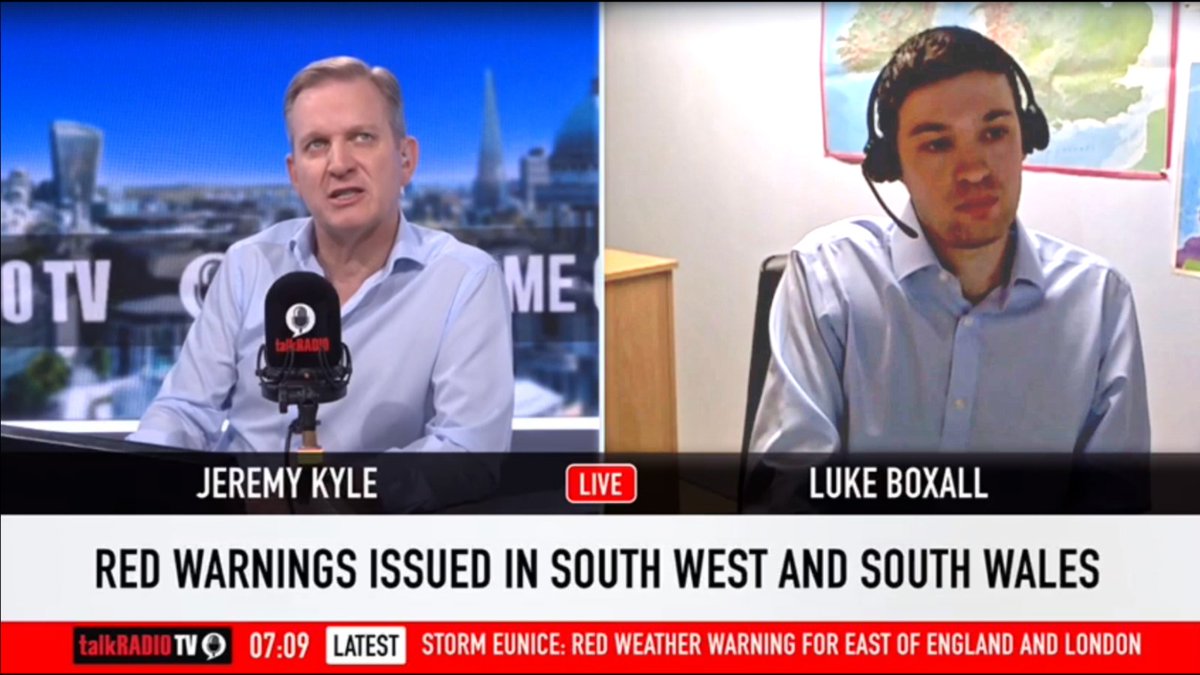 Enjoyed talking with Jeremy Kyle this morning about Storm Eunice - 70-80mph gusts now arriving across SW England/SW Wales - these winds moving across into C/S England later this morning into early afternoon - stay indoors unless it's essential. #Weather #Stormeustice