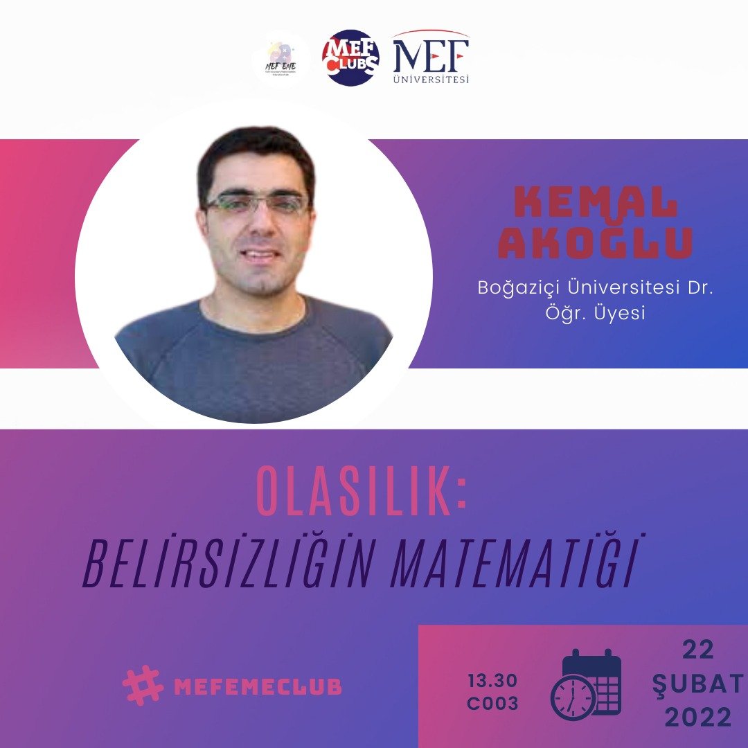 MEF EME Kulübü (@mefemeclub) on Twitter photo Merhaba herkese!
MEF İlköğretim Matematik Öğretmenliği Kulübü olarak yeni etkinliğimizle sizlerleyiz! 🤩
Yüz yüze gerçekleştireceğimiz etkinliğimizde sizlerle buluşmak için sabırsızlanıyoruz!
+
<a href="/kemalsaitovic/">Kemal Akoglu</a> Merhaba herkese!
MEF İlköğretim Matematik Öğretmenliği Kulübü olarak yeni etkinliğimizle sizlerleyiz! 🤩
Yüz yüze gerçekleştireceğimiz etkinliğimizde sizlerle buluşmak için sabırsızlanıyoruz!
+
<a href="/kemalsaitovic/">Kemal Akoglu</a>