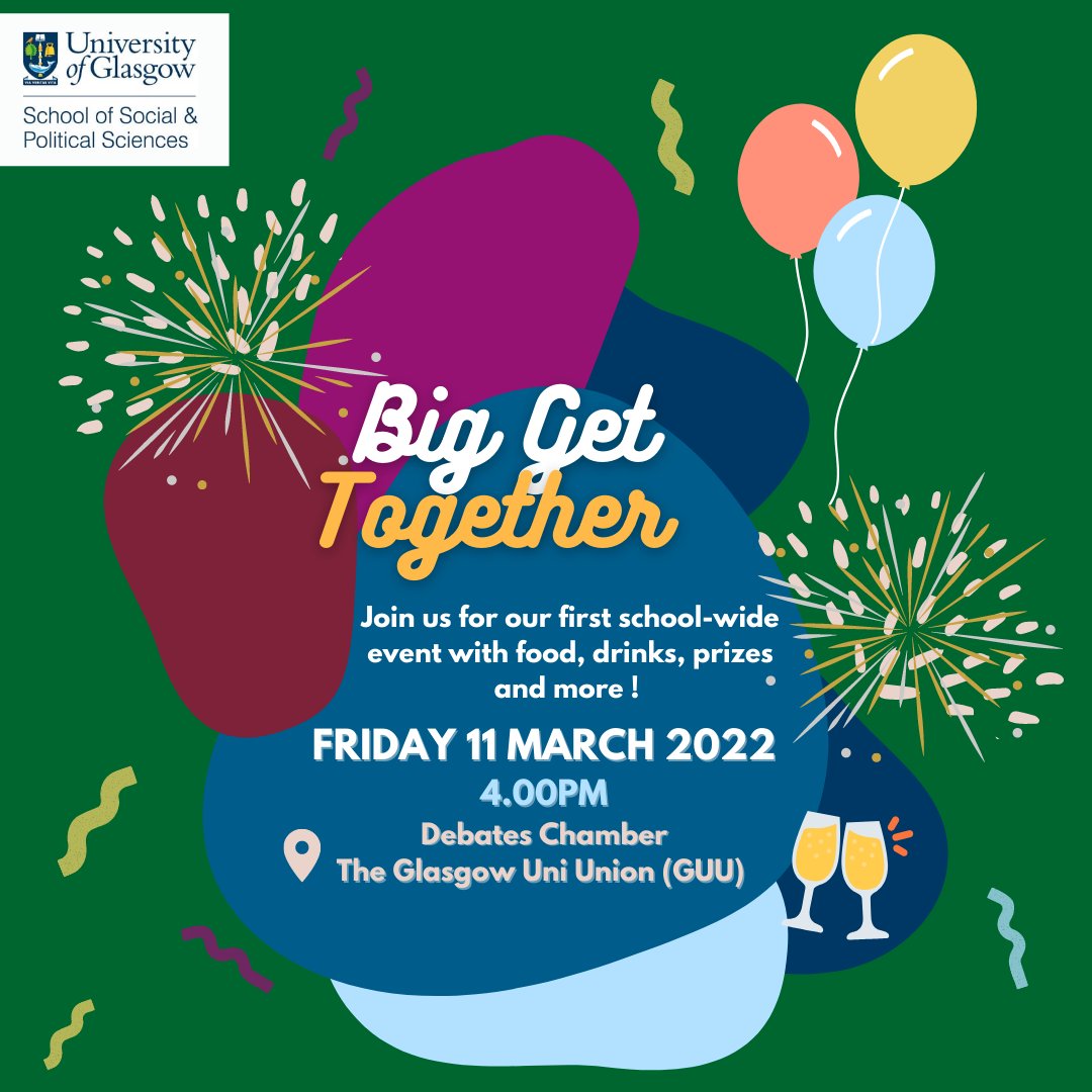 UofGSPS's tweet photo. 🎉All SPS students and staff are invited to our first in person get together on Friday 11th March ! Enjoy free food and drink, meet the school, win prizes &amp; more !
FREE TICKETS 👉 https://t.co/IOaSybg0Go https://t.co/EVi2h6KnYH