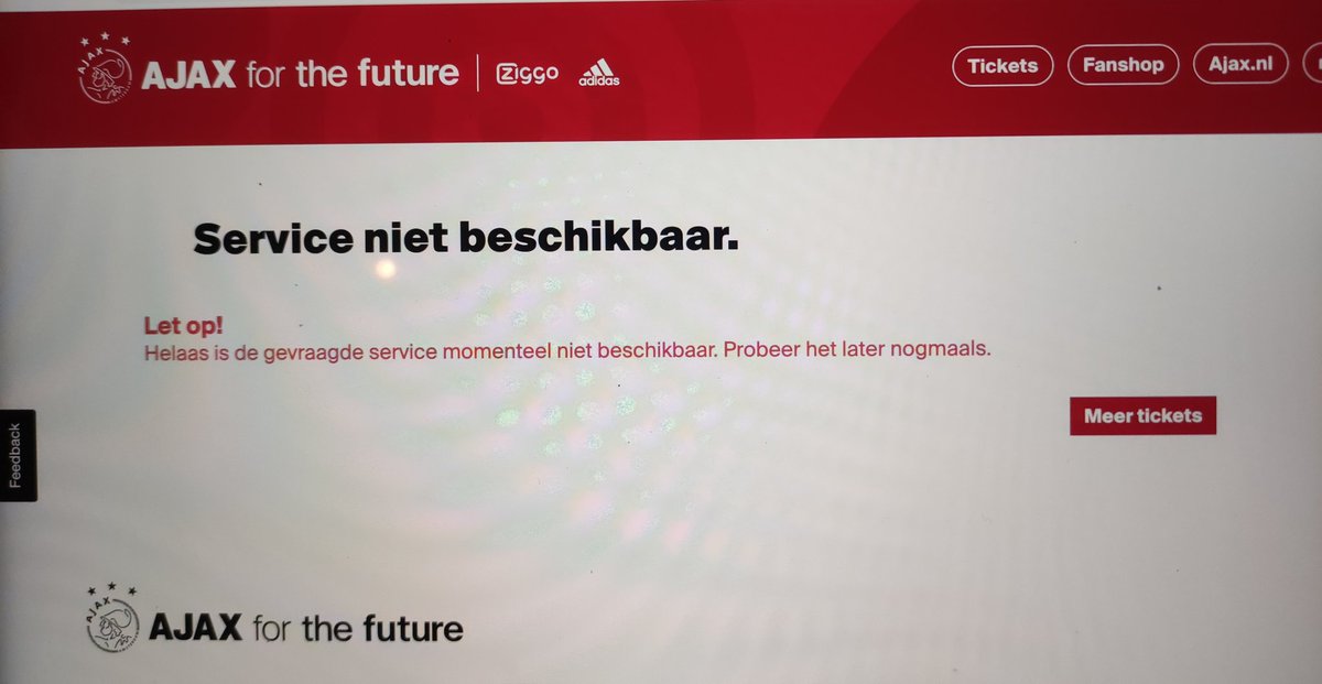 Kaartjes kopen voor #Ajax is een #drama. Na de eerste keer in de wachtrij kwam ik niet in aanmerking. Huh?..Ok refresh nog een keer in de wachtrij. Service niet beschikbaar. Weer een refresh en wachtrij. Ha toen kon ik eindelijk een vak kiezen. Daarna service niet beschikbaar 🤦‍♂️
