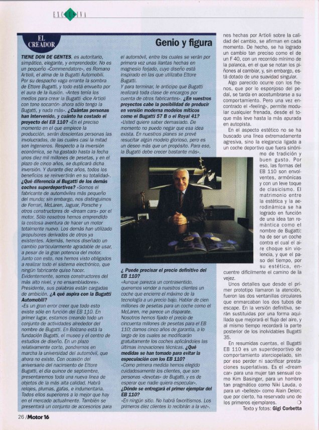 AyerCars's tweet photo. #Hace30años en Motor16 del 18/2/1992: nota de Gigi Corbetta sobre el lanzamiento del Bugatti EB 110 ("Definitivo y fantástico"). Entrevista al fundador de Bugatti Automobili, Romano Artioli ("Genio y figura"). Tweet 2d2 https://t.co/7Pwxa8r2fx