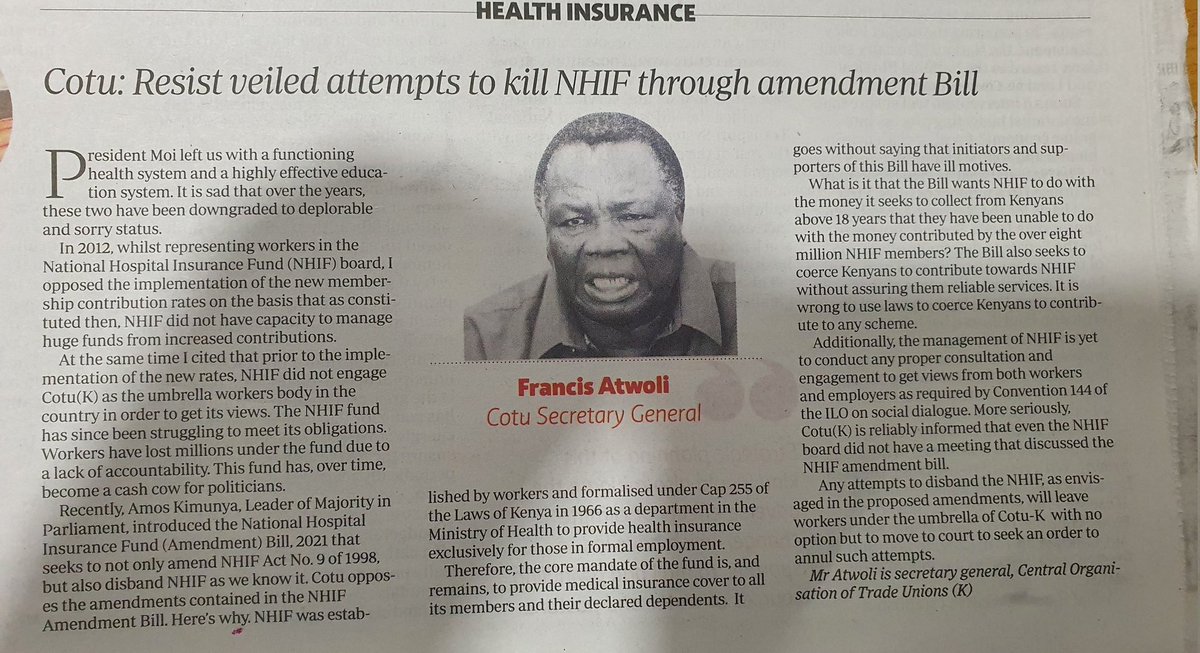Our position is that NHIF shouldn't be disbanded by changing its mandate to cover for UHC. The mandate of providing healthcare to all belongs to the government and not NHIF. Equally, NHIF shouldn't focus on maximizing their collection but effective use of the fund.