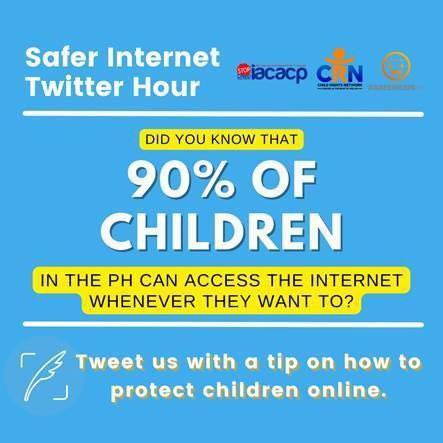 meggieochoa's tweet photo. Ayon sa Philippine Kids Online Survey ng @dswdserves at @unicefphils, 90% sa mga batang nasa Pilipinas ang nakaka-access sa Internet. Samahan natin ang @CRNPhilippines at @SaferKidsPH sa pagprotekta sa mga bata sa Internet. #MasLigtasNaInternet #SaferKidsPH #BeatOSAEC #SID2022 https://t.co/1D1qZT2BjT