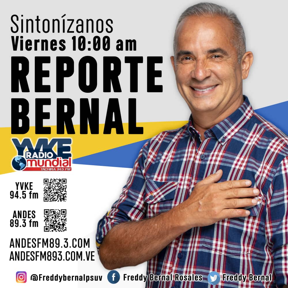 Mi gente, los invito hoy  Viernes #18Feb a partir de las 10:00 am a sintonizar #ReporteBernal, transmitido por <a href="/YvkeTachira/">Yvke Tachira</a> 94.5 FM y conducido por el Afrodescendiente de la Comunicación <a href="/arguelloyepfri/">Yepfri Arguello</a>.

Puedes escucharme desde donde estés escaneando el código QR de la imagen.