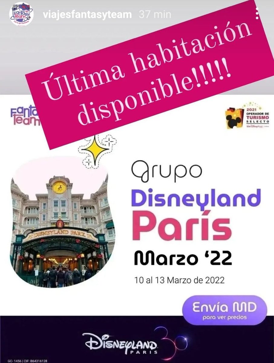 viafantasyteam's tweet photo. Como ya os pusimos por Instagram.... 

¡¡Sólo queda una habitación para el grupo de marzo!! 

Si te lo estabas pensando, no lo dudes más y vente con nosotros 😍💜🙏

Escríbeme por DM para más info 😍

#DisneylandParis30 #DisneylandParis #Disneyland #Paris #oferta https://t.co/TWUoIwqBhs