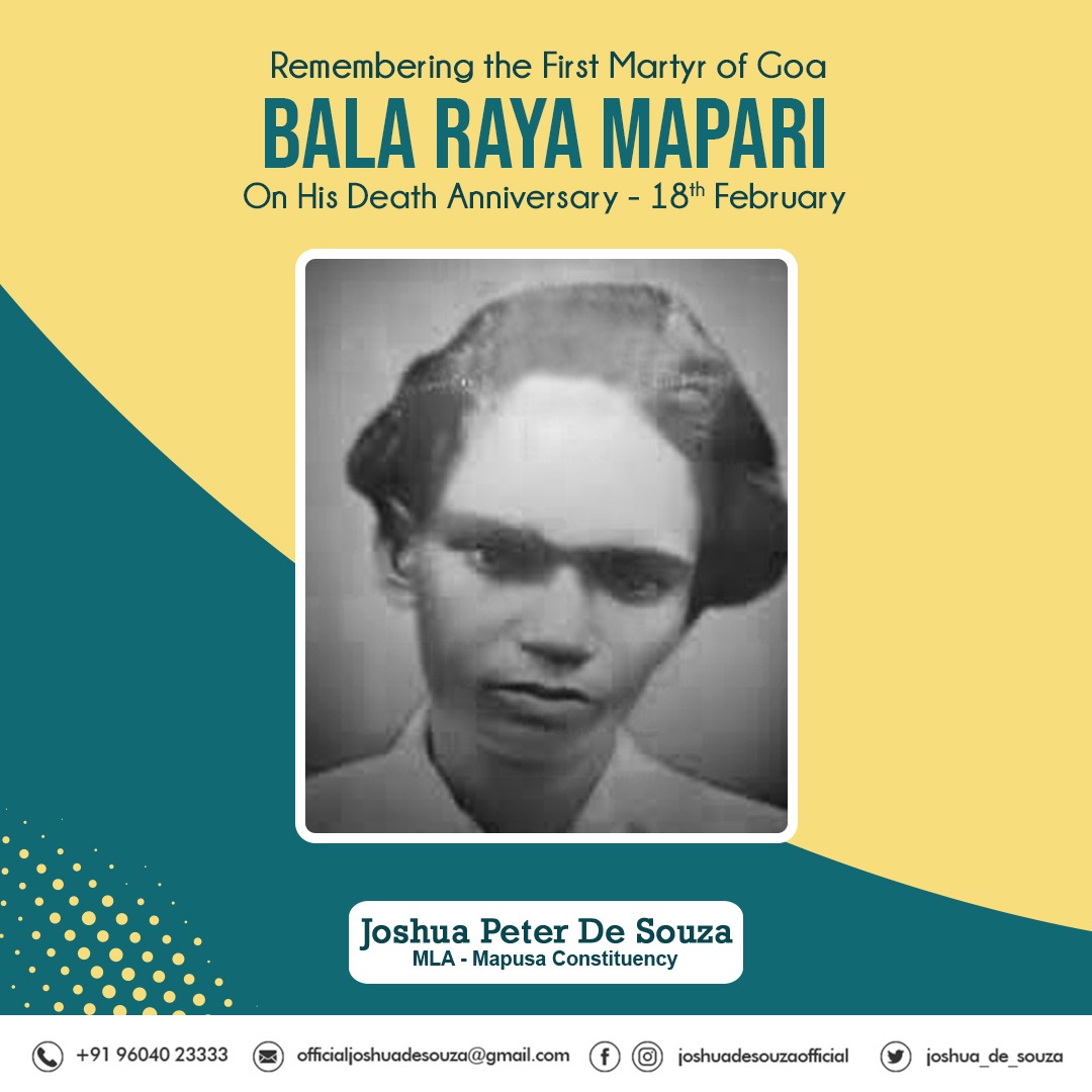 Joshua_De_Souza's tweet photo. Remembering the first #Martyr in Goa's Freedom Movement, Bala Raya Mapari on his #DeathAnniversary. His sacrifice for our #State will always be remembered.
#BalaRayaMapari #GoaFreedomMovement #FreedomFighter #JoshuaDeSouza #StrongerMapusa #Goa https://t.co/Z0ThNA2HpM