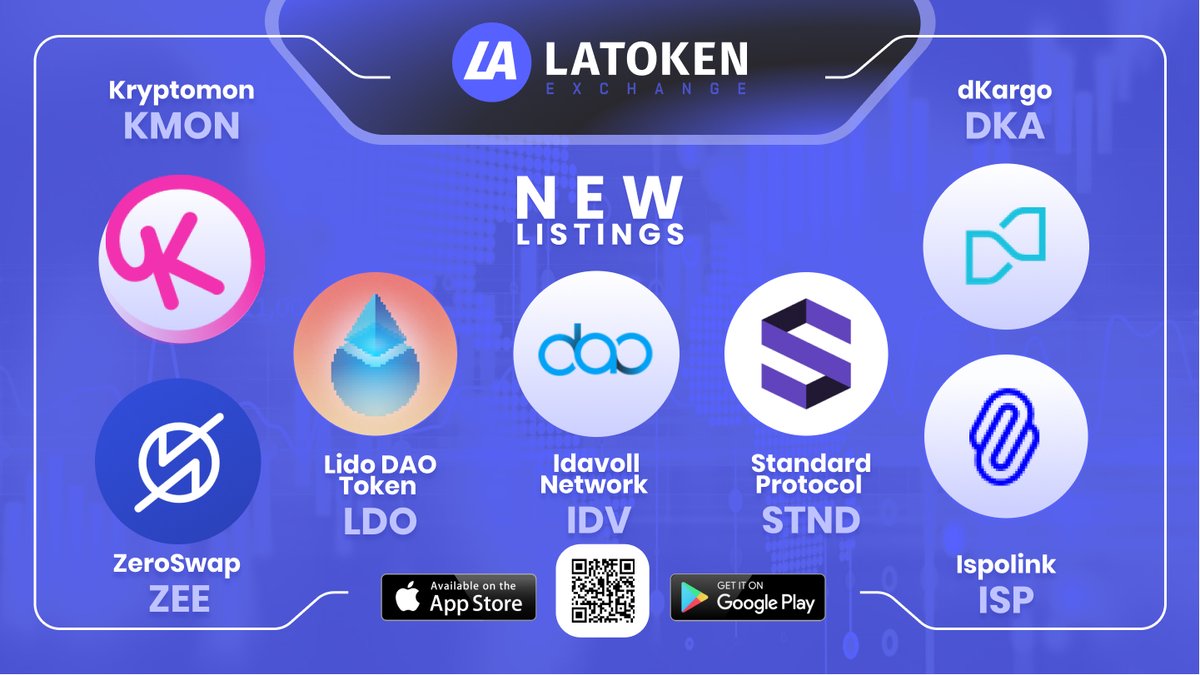 Latoken_cex's tweet photo. We've listed these crypto assets on LATOKEN!
🔹 DKA @dKargo_Official #400 (CMC rank)
🔹 ISP @ispolink #1197
🔹 STND @standardweb3 #1338
🔹 LDO @lidofinance #597
🔹 IDV @idavollDAO #1043
🔹 KMON @KryptomonTeam #972
🔹 ZEE @ZeroSwapLabs #961
Check them out on #LatokenApp📲 https://t.co/L37QY6GBND