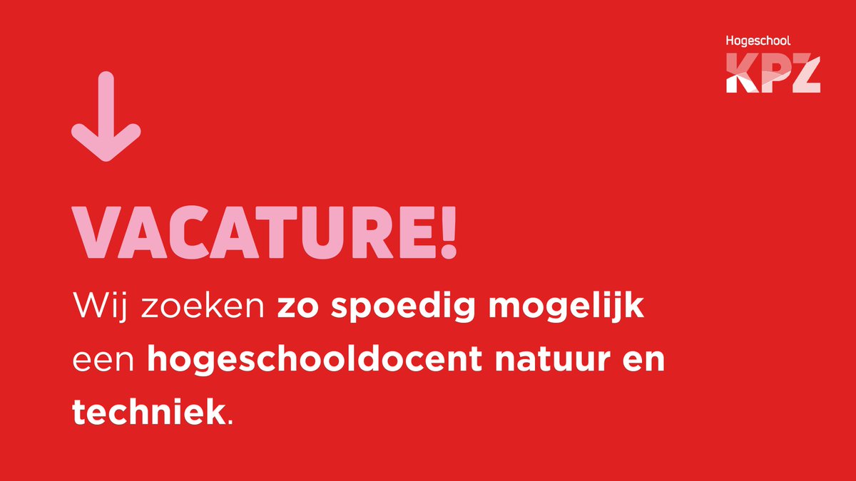 Wij zoeken zo spoedig mogelijk een bevlogen hogeschooldocent natuur en techniek (en zo mogelijk geschiedenis of aardrijkskunde). Bekijk de vacature op kpz.nl/vacatures/hoge… #hogeschooldocent #natuurentechniek #werkenbijkpz