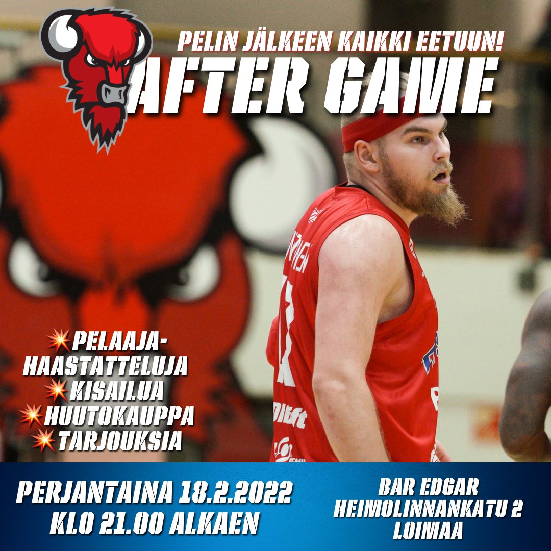 Biisonit's tweet photo. 💥 AFTER GAME IS BACK! 💥
Pelin jälkeen kaikki Eetuun!
🎤 Pelaajahaastatteluja
🏆 Kisailua
📢 Huutokauppaa
💰 Tarjouksia
Nähdään Eetussa!
Bar Edgar, Heimolinnankatu 2, Loimaan keskustassa.
#AfterGame #BisonsLoimaa #GameDay #Bisons #korisliiga #basketball #Loimaa https://t.co/CXiyXMklz2