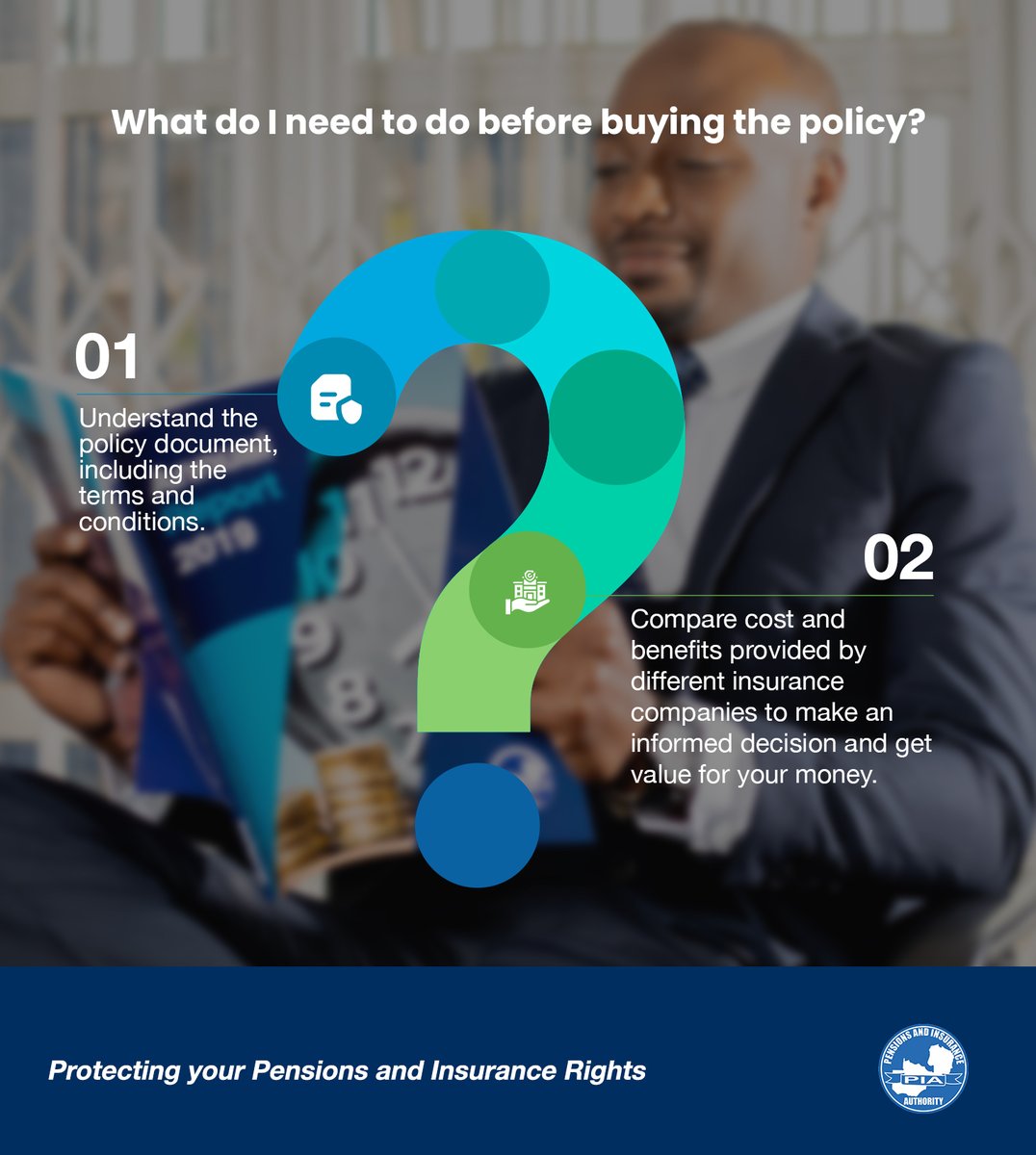 PIAZambia's tweet photo. What do I need to do before buying an insurance policy?
#PIAFAQs #PIA https://t.co/sErnxpAp90