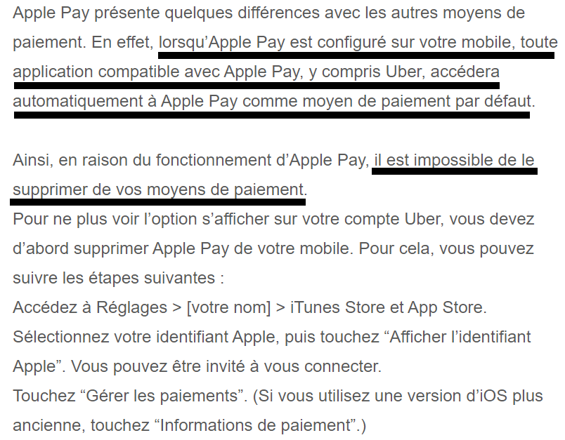 pwet84's tweet photo. @sollevix67 @UberFR_support J'ai eu leur réponse : ce n'est pas faisable mais c'est plutôt la faute de Apple Pay (📷 1 &amp; 2). Une alternative possible est de changer son mode de paiement par défaut (📷3). https://t.co/IPCDC88ciX