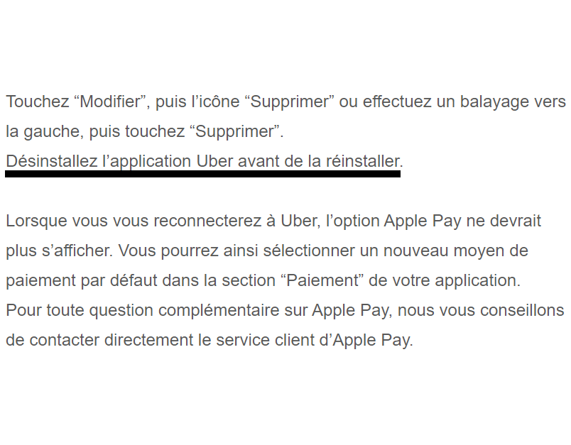 pwet84's tweet photo. @sollevix67 @UberFR_support J'ai eu leur réponse : ce n'est pas faisable mais c'est plutôt la faute de Apple Pay (📷 1 &amp; 2). Une alternative possible est de changer son mode de paiement par défaut (📷3). https://t.co/IPCDC88ciX
