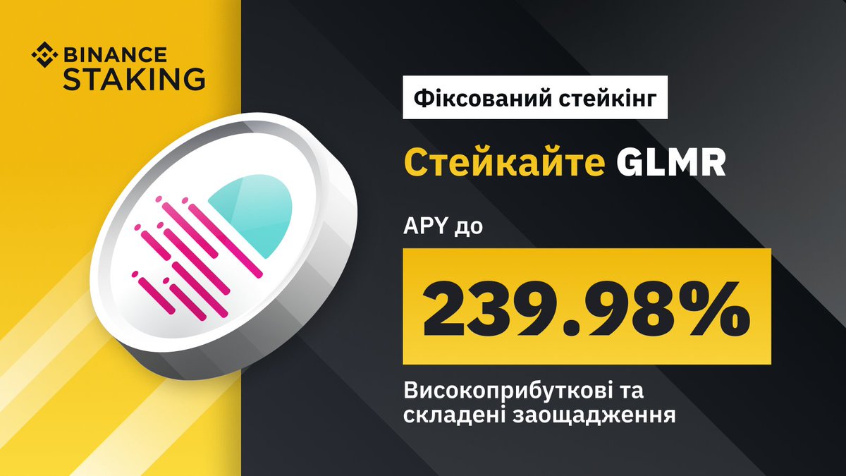 BinanceUkraine's tweet image. #BinanceStaking запускає стейкінг $GLMR з річною прибутковістю до 239,98%💥

🔸 Активність 1: Здійсніть депозит і запустіть стейкінг GLMR та отримайте до 239,98% річних 
🔸Активність 2: Здійсніть покупку та запустіть стейкінг GLMR і розділіть 6000 GLMR

🔗 binance.com/uk-UA/support/…