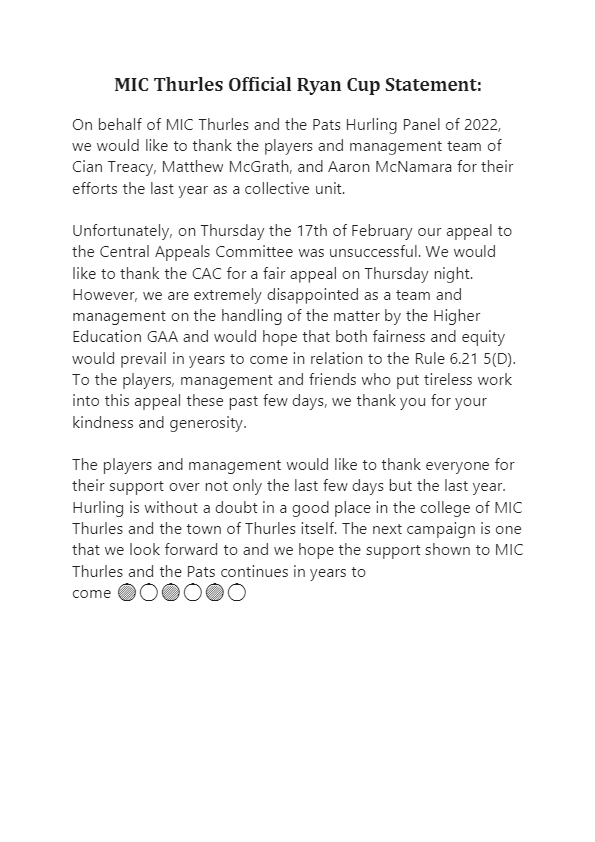 mic_stpats's tweet photo. OFFICIAL STATEMENT - 18/02/2022 https://t.co/cdNFGvCU4I