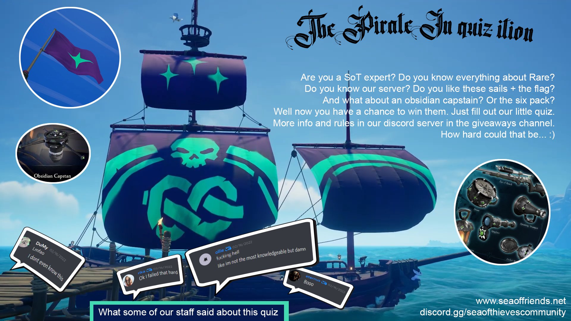 Sea of Thieves Community on X: Ahoy everyone! Do you know a lot about  #SeaOfThieves ? Try out our easy quiz and possibly win some prizes. Read  the poster for more info. #