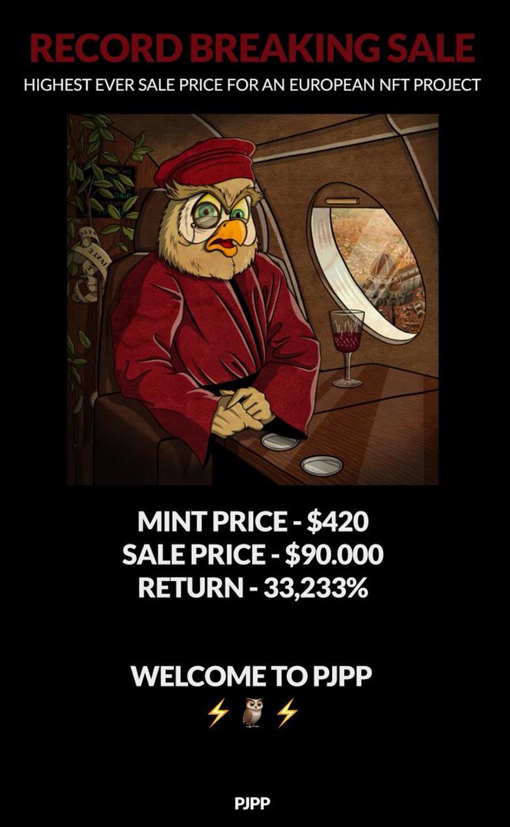 Mr. de’Medici was an important figure of the Italian Renaissance. Today he flies private while drinking red wine excited to join the other #Owligarchs for a pyjama party. 

This makes him just as legendary. 

Congrats on the mind blowing ⚡️90K⚡️sale!

#PJPP #WhaleAlert