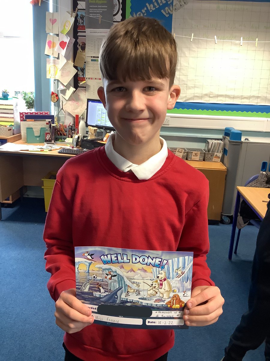 MissFranceBPS's tweet photo. This clever cookie was super excited after his classmates nominated him for #HomeworkOfTheWeek, well done B! 🌈⭐️ https://t.co/EwK8JhznYY
