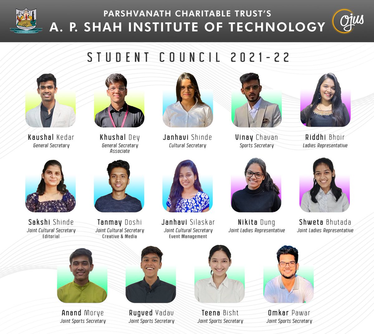 ojus_apsit's tweet photo. Namaste APSITians!!🙏🏻

The time has come !! 
The most anticipated announcement of the Year !!🤩

We take tremendous pride, in unveiling APSIT's Student Council 2021-22 !! https://t.co/DMKPKa23Us