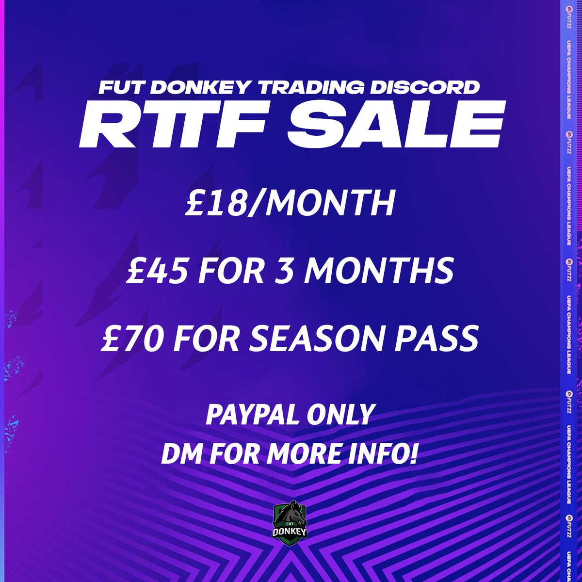 Trading Discord Sale🔥

Got a sale running for the next few days, so if you want to join DM me ✉️

We have been making absolute bank this month, probably the best month of the game so far👀

Come join the fun🤝

No renewal on the 1st like with Patreon, its a full subscription✅