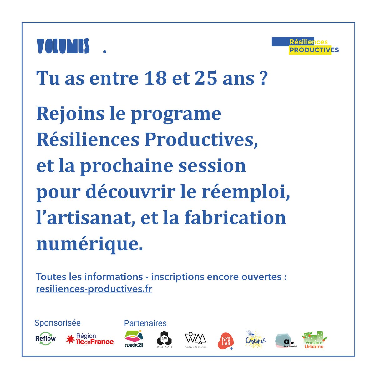 volumesmedia_'s tweet photo. Une formation de 5 mois pour faire la découverte ces métiers d’avenir ; rendue possible par @iledefrance, au travers de “Compétences +”, le projet @REFLOW_project, et avec @WoMa_Paris @Oasis21Paris  @FabCityParis #cadences https://t.co/8hBQyQQlpK