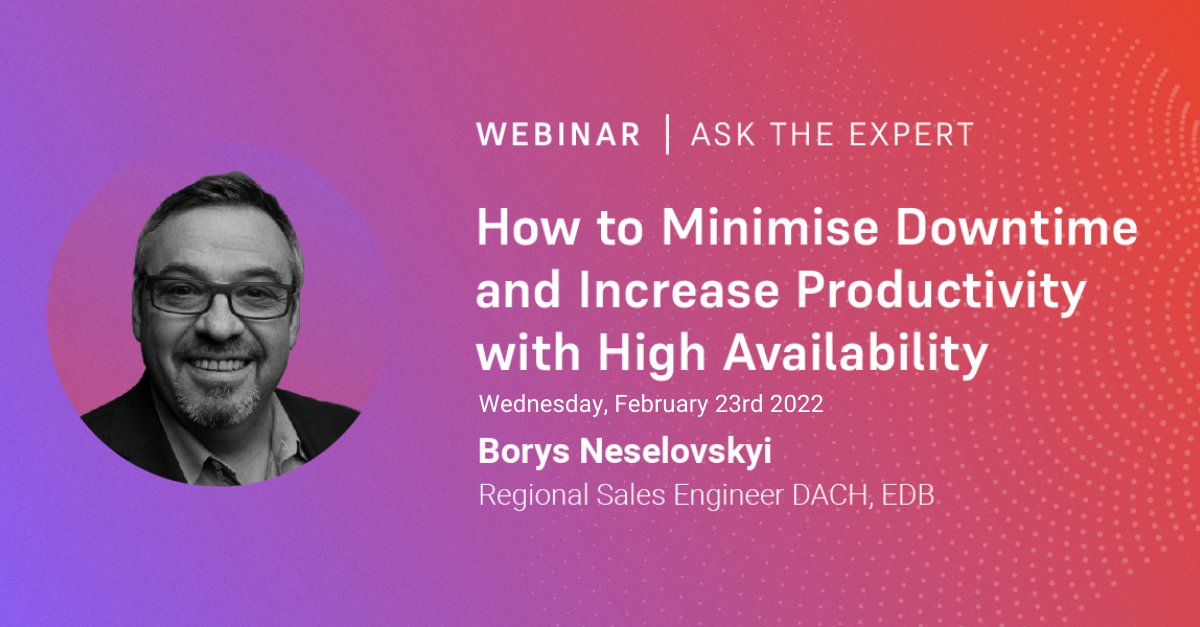 edbangma's tweet photo. Get the chance to ask your burning questions to EDB’s #HighAvailability experts and deepen your knowledge about why HA is important to your business. Register here: https://t.co/VfLT00X45l

Submit your questions here: https://t.co/Dxq4IBP4sv https://t.co/xeW3imQvh1