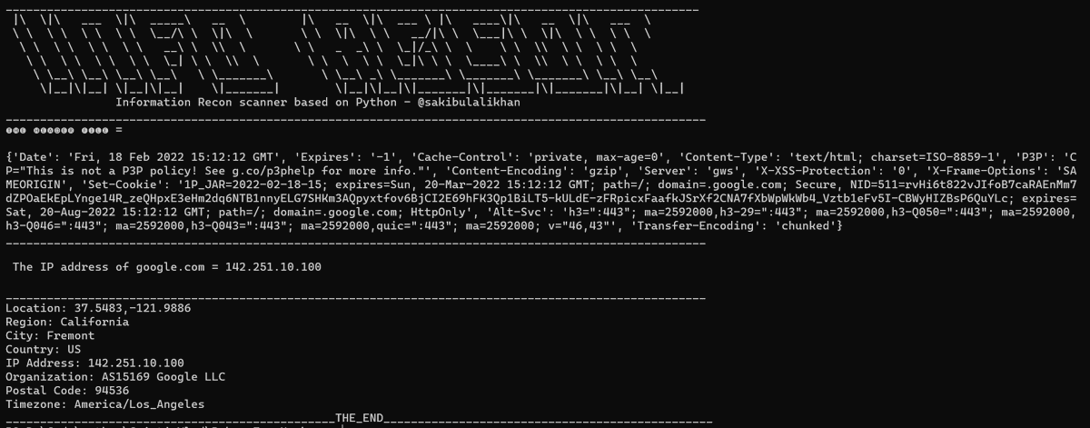 sakibulalikhan's tweet image. Hey! I make a information recon tool using python. 

Just type --   python inforecon.py &quot;URL&quot;
You can check it now.
github.com/sakibulalikhan…

#python #python_projects #info #recon #recondog #informationsecurity #information_geathering