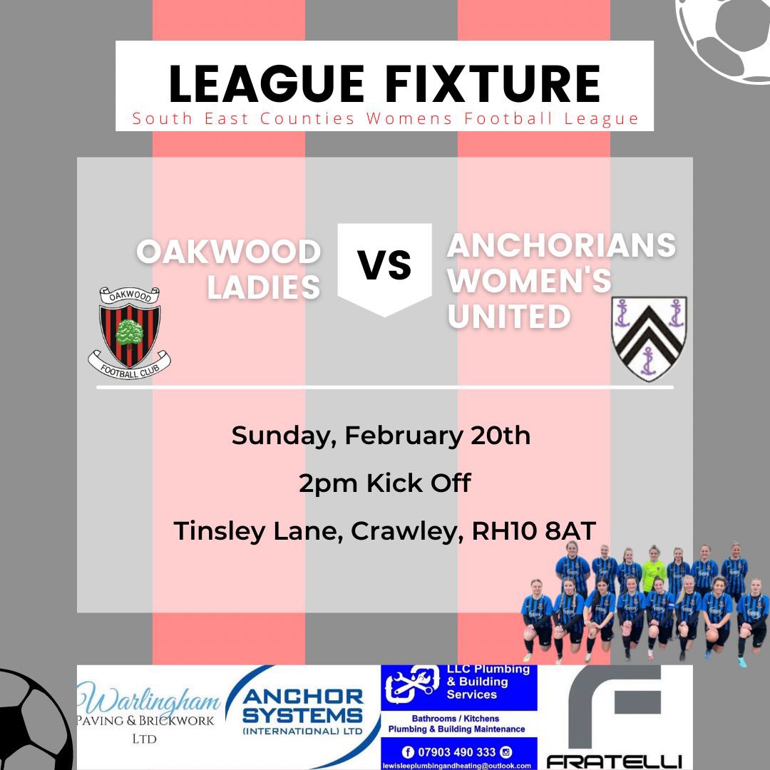 This weekend our ladies are at home to anchorians women united 2pm@L kick off .. come down and give your support <a href="/OakwoodFC/">Oakwood FC</a> <a href="/CrawleySport/">CrawleySport</a>