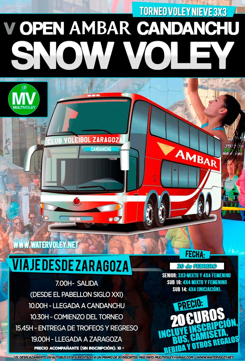 🔊 Últimas horas para inscribirse en el V Open #Ámbar SnowVoley de #Candanchu.

📅 20 de Febrero
🕓 10h
🏟️ Candanchu, Pista Grande.
🚌 Bus desde Zaragoza. Salida 7h desde CDM Siglo XXI

🖍️ inscripción hasta 22,30h del viernes 18 de febrero en este enlace:
docs.google.com/forms/d/e/1FAI…