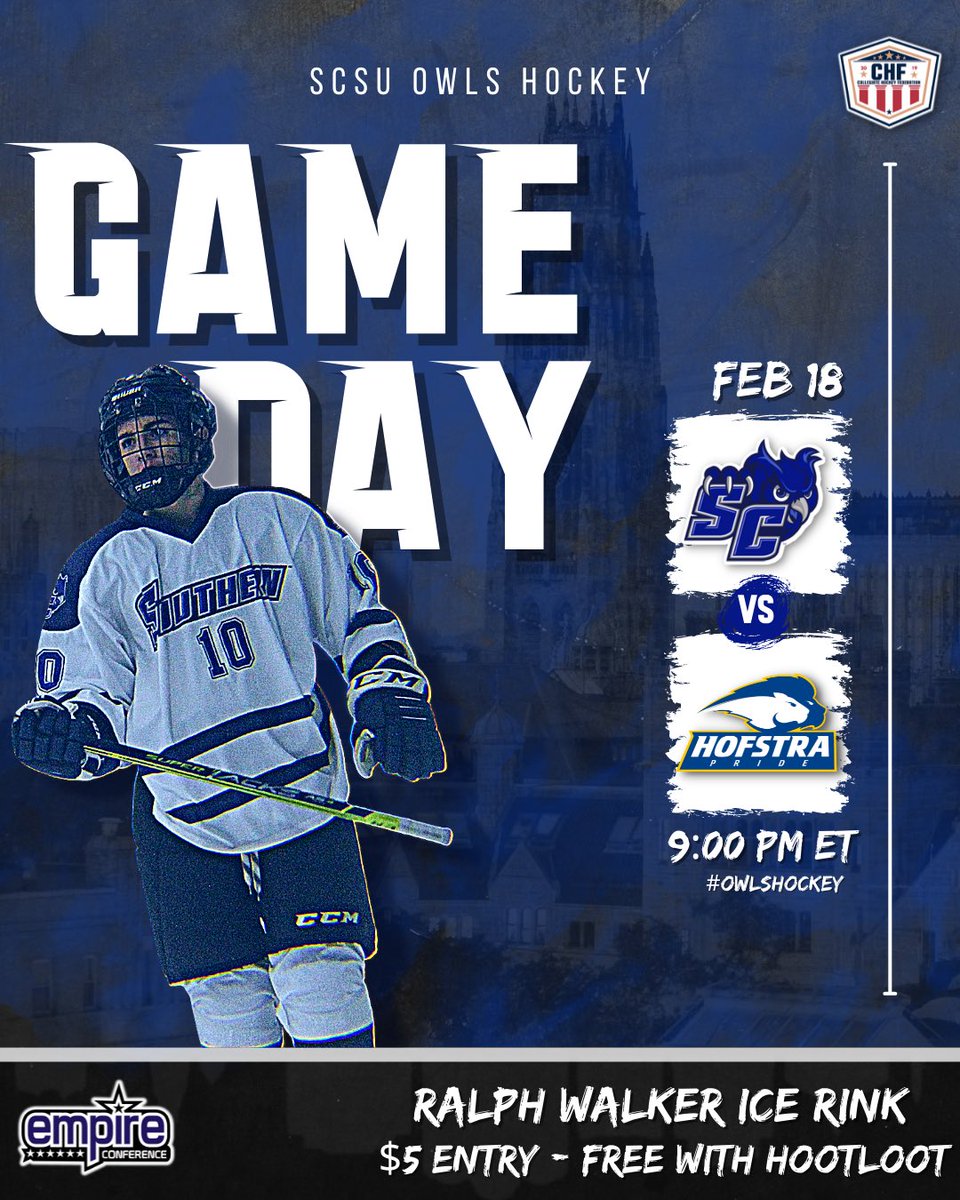 Game Day tonight vs Hofstra @ 9PM at Ralph Walker. Come support the Owl’s in their last home game of the season! #owlshockey #chfhockey