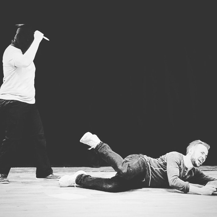 WillHastingsUK's tweet photo. Just casually murdering @HjAalmar in rehearsals for #600Seconds with @SponProdsTC today https://t.co/Qw1bm0e0fn