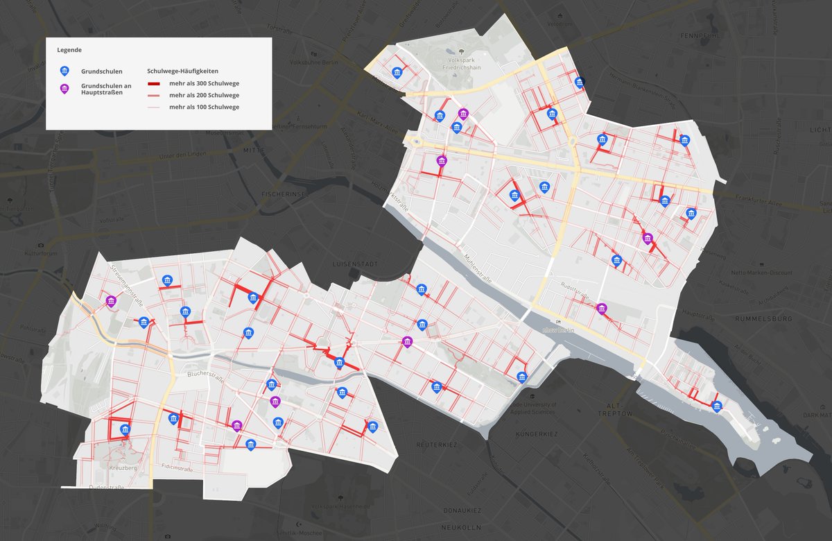 Was muss für #sichereSchulwege getan werden? in einem neuen Projekt für das <a href="/BA_Xhain/">Bezirksamt Friedrichshain-Kreuzberg</a> haben wir die Schulwege von ~17.000 Grundschüler:innen analysiert und damit die Basis für die Arbeit des Schulwegsicherheitsbeauftragten geschaffen. 
fixmyberlin.de/schulwegsicher…