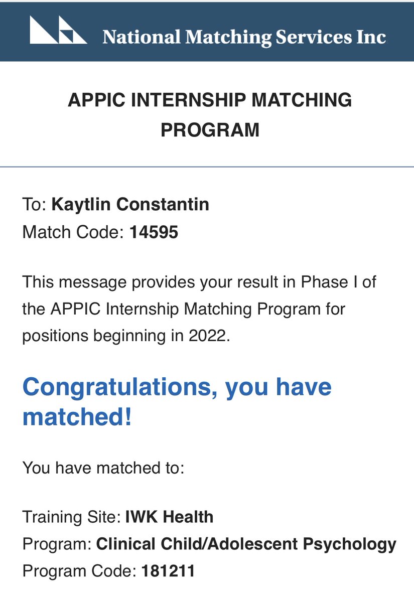 kaytlinlc's tweet photo. Best early birthday present is finding out I matched with @IWKHealth!!!🥳 Beyond thrilled &amp; grateful to continue my training in both child health &amp; clinical psychology! #phdlife #phdchat #MatchDay2022 #APPIC https://t.co/Qy1hFU6e9P
