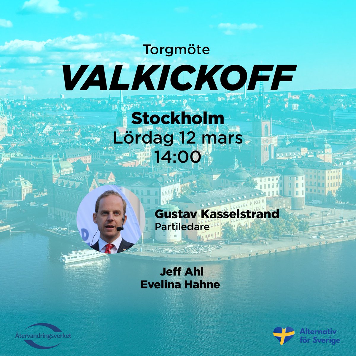 VALKICKOFF! 🇸🇪

Alternativ för Sverige och Återvandringsverket håller valkickoff i Stockholm lördag den 12 mars! 

Kom och visa ditt stöd för Sveriges återvandringsparti! ✈️

ALLA TILL STOCKHOLM! 👊

Till evenemanget: fb.me/e/19lQEzT7T

#AfS2022 💙