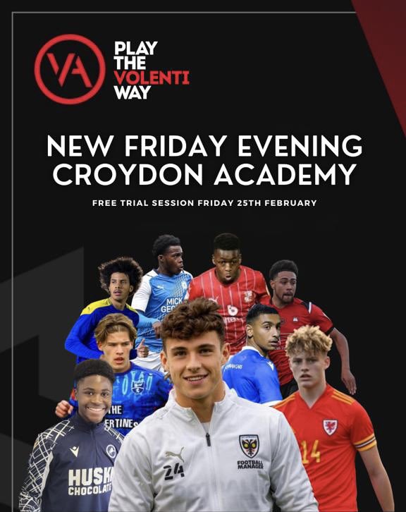 FREE TRIAL U10-U16s - We are launching a new Friday evening Boys Academy session in Croydon. Please click the link to sign up for a free trial on Friday 25th February #RaiseYourGame 

volentiacademy.co.uk/croydon-boys-f…
