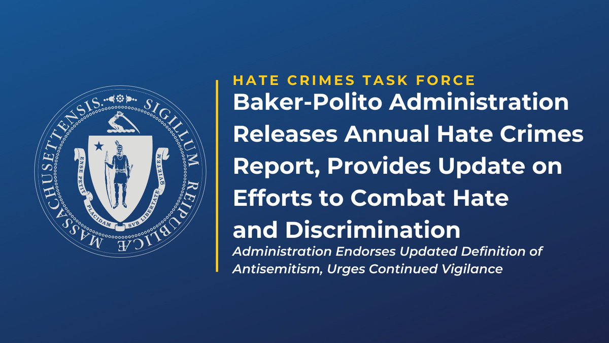 MAGovArchive's tweet photo. There is no place for hate or discrimination in Massachusetts, and our administration is proud to work with community and faith leaders, law enforcement and others to combat hate crimes and ensure the Commonwealth remains a welcoming community to all.

➡️ https://t.co/tjgKIJgEbX https://t.co/1lkvllV1HV