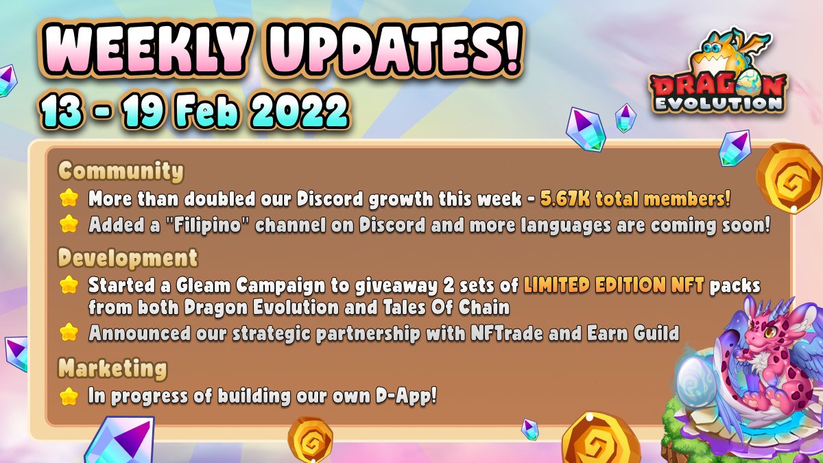 FitEvoNFT's tweet photo. 👥 Community ✅
🤝 Marketing ✅
⚙️ Development ✅

#DragonEvo's week was FULL of exciting updates 🚀

Much more are in the works 🐲 you won't want to miss them ✨ https://t.co/oFxRKPGfOu