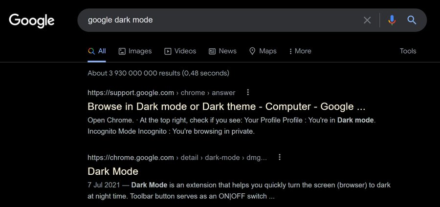 Google testing new dark mode: yellow links, actual black background -  AfterDawn