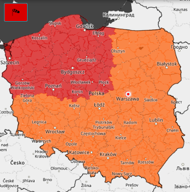 IMGWmeteo's tweet photo. 12:20 #IMGWlive

⚠️Zostały wydane ostrzeżenia meteorologiczne przed silnym wiatrem.
💨Najsilniejsze porywy są prognozowane w północno-zachodniej części kraju, w porywach nawet do 130 km/h.
⚡️Mogą pojawić się też burze.
➡️https://t.co/mIn5DcbYfw https://t.co/aN47JISCNt