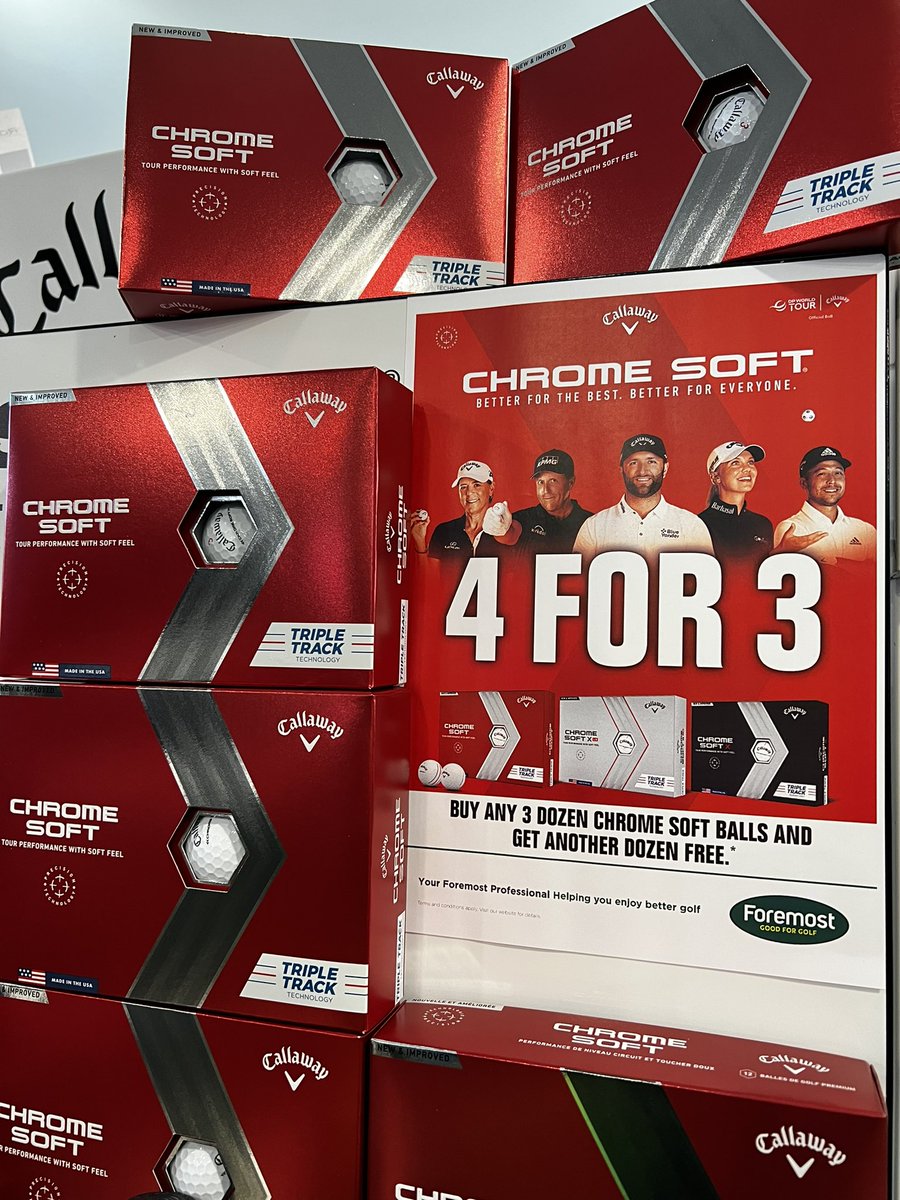 HartfordGolfC's tweet photo. We all ❤️ a 4 for 3 deal & it’s even better when it’s on new balls!!
Better for World #1's 🇪🇸💪
Better for Major champions 🏆😎
Better for gold medal winners 🥇❌
Better for you! 🙋♂️🙋♀️
The new Chrome Soft balls in store at #HGC
#Callaway | #ChromeSoft | #4for3 | #TripleTrack https://t.co/guZMUpkomH