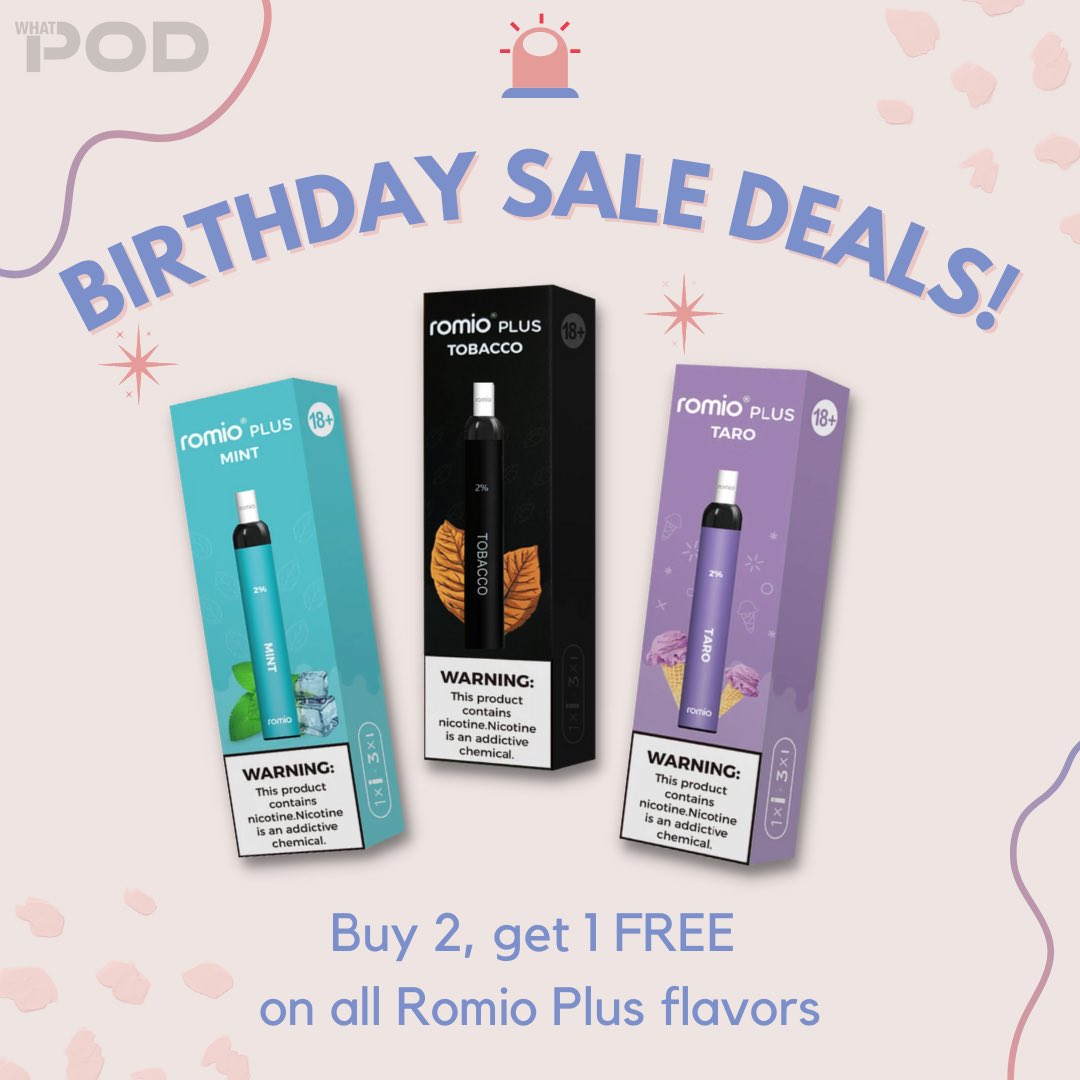 whatpodph's tweet photo. Birthday deals to celebrate WhatPod’s first anniversary! 💖

Shop now at https://t.co/AZDyg457DA 🛒

#vape #vapelife #relx #snowplus #saleph https://t.co/QWf74R5peu