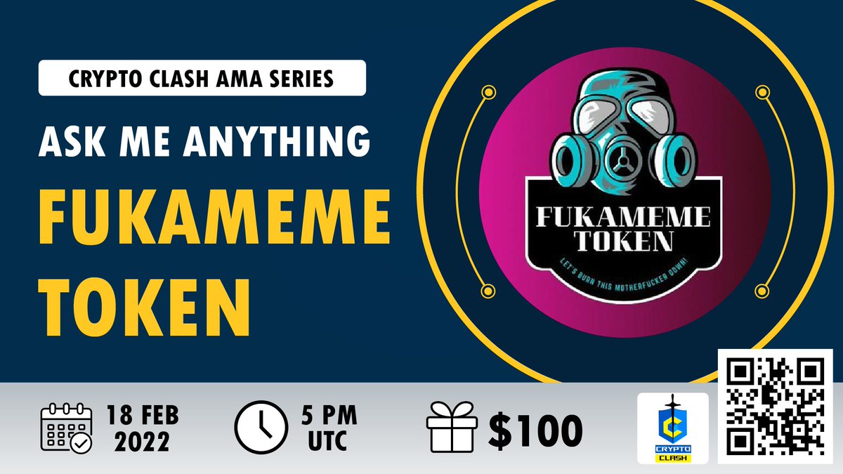 ⚔️AMA Series With Fukameme Token 

🎁Prize: $100 BUSD
📆Date: February 18th 2022 5 PM UTC 
🏨 Venue: t.me/cryptoclash0

〽️ Rules:

1️⃣. Follow 
<a href="/CryptoClash1/">Crypto Clash</a>
  &amp;
<a href="/FukamemeToken/">Diamond 💎</a>

2️⃣. Like Retweet &amp; Comment Your Questions (5 Questions Max) Tag 3 friends.